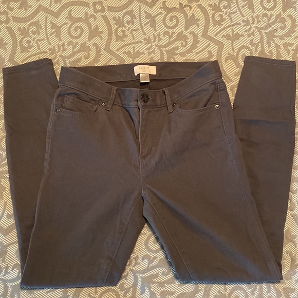 Loft Skinny Sateen Pants- Grey. Mid-rise waist. - Picture 5 of 7